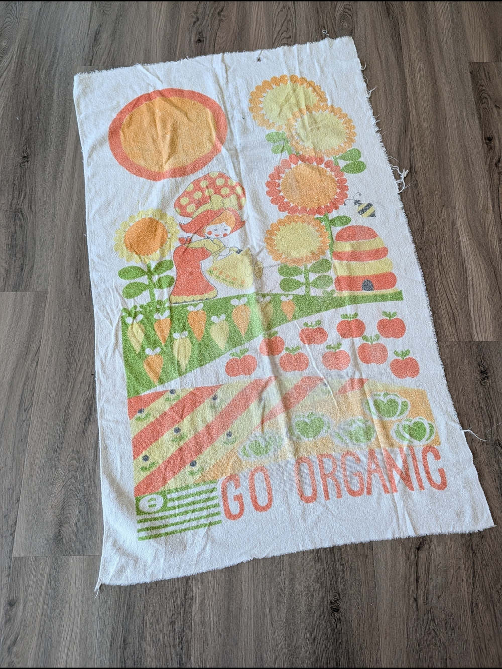 Vintage 1970s Gardening Girl 50" Towel Wall Hanging Go Organic